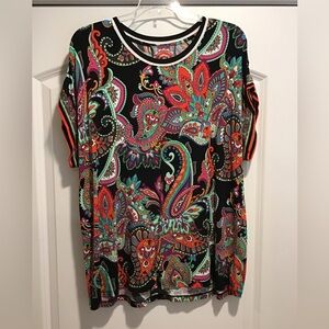 Johnny Was Multicolor Paisley Short Sleeve Top